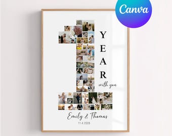 Bearbeitbares benutzerdefiniertes 1-jähriges Jubiläumsgeschenk, benutzerdefiniertes 1 Jahr Geschenk für Freund oder Freundin, Last-Minute-Geschenk zum Jahrestag, Canva-Vorlage