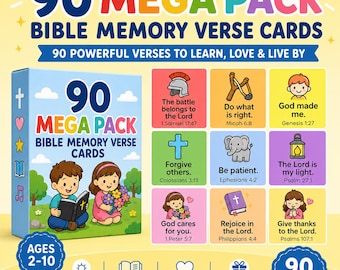 90 Preschool Bible Memory Verse Cards - Mega Pack