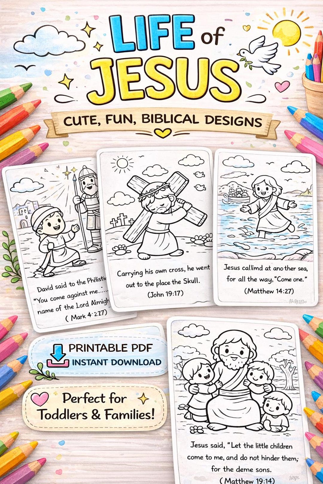 The Life of Jesus - 30 Coloring Pages for Kids - Etsy