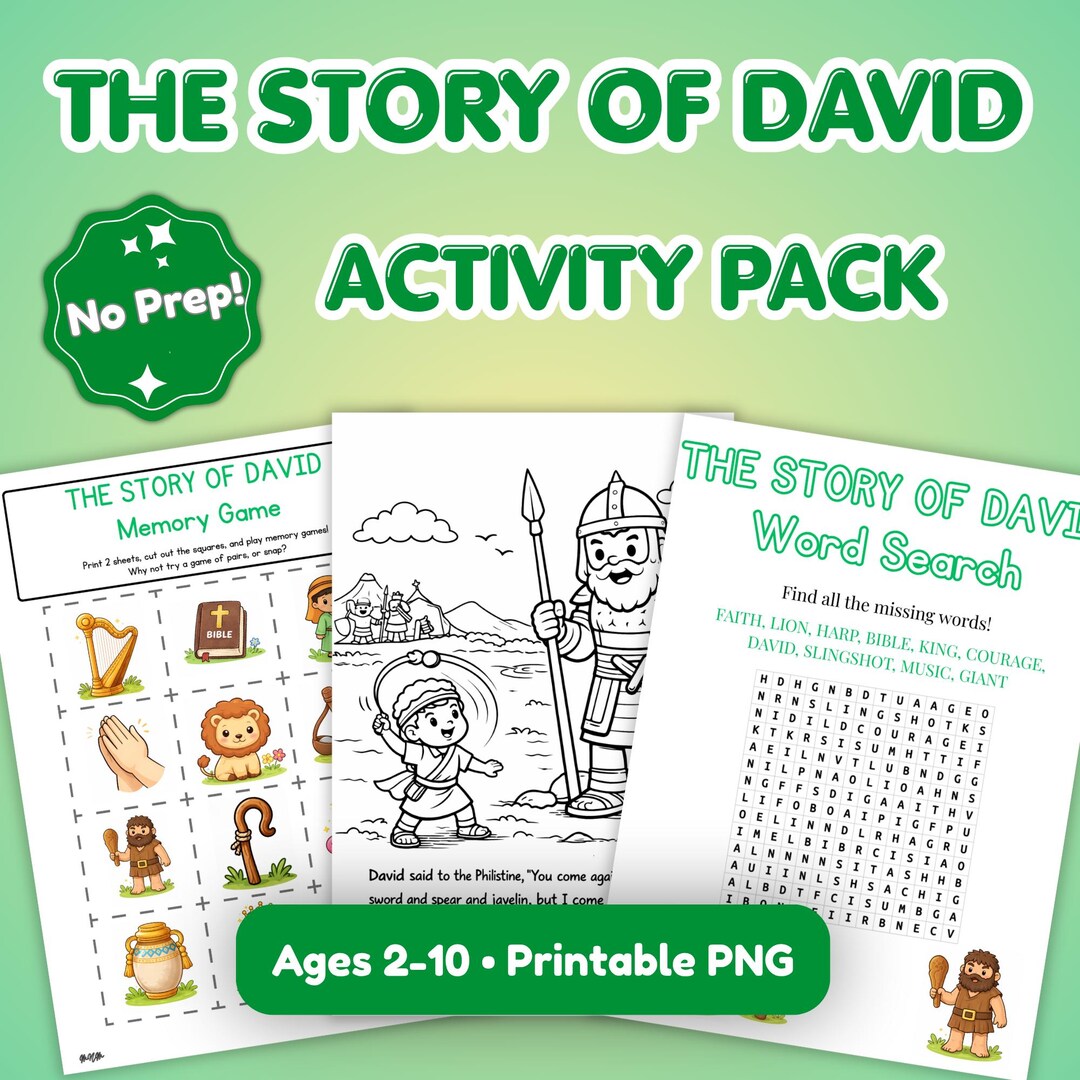 The Story of David - Bible Activity Pack for Kids - Etsy