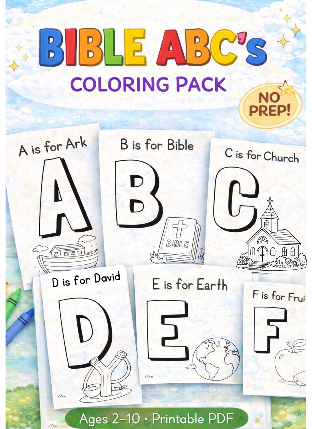 Bible Abc's Coloring Pages Activity Pack for Kids - Etsy