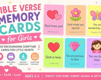 30 Bible Verse Memory Cards for Girls - Ages 2-5