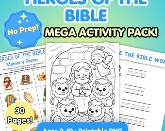 Heroes of the Bible Activity Pack | 30 Christian Printable Activities for Kids (Ages 2-10)