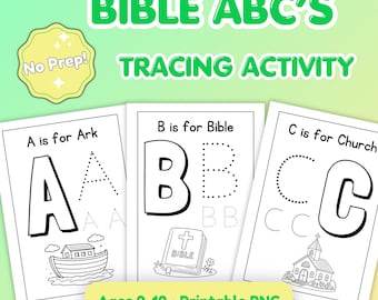 Bible ABC's Letter Tracing Activity Worksheets for Kids