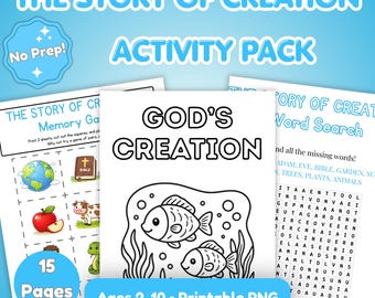 Creation Story Activity Pack for Kids |Printable Christian Games (Digital Download)