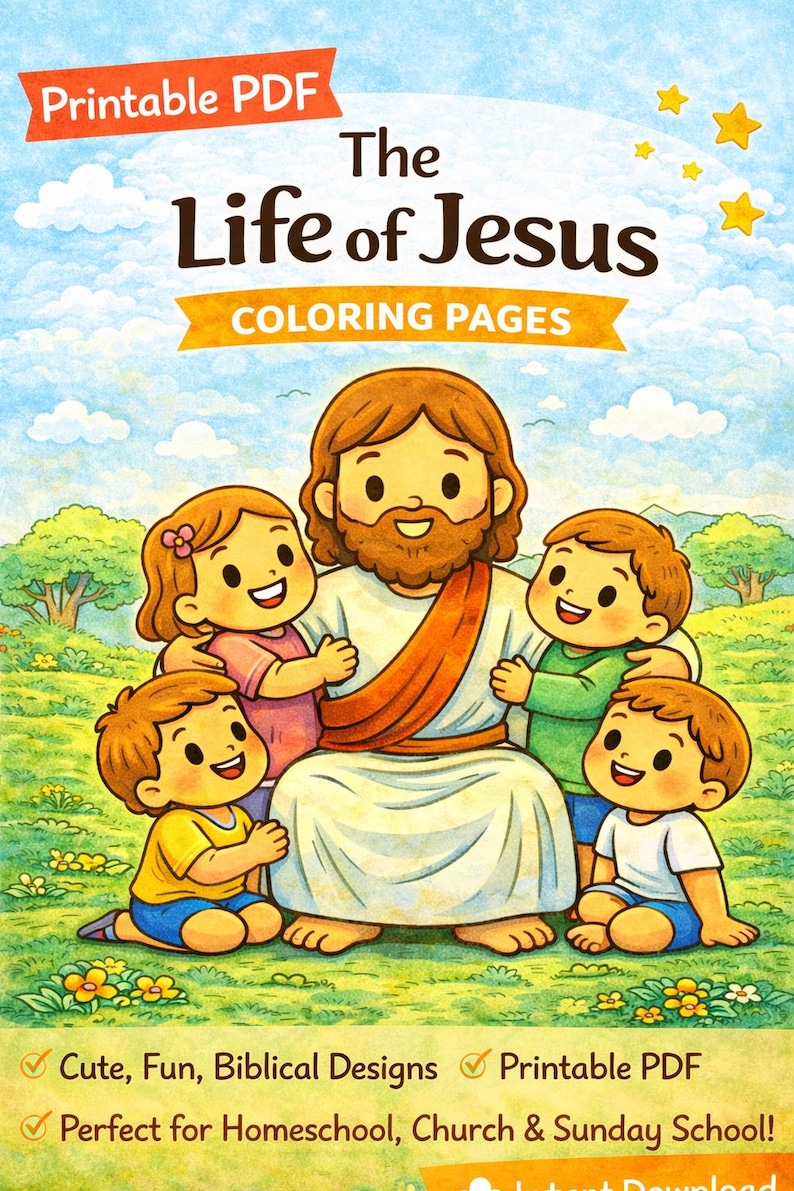The Life of Jesus - 30 Coloring Pages for Kids - Etsy