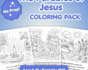 The Parables of Jesus - 15 New Testament Bible Coloring Pages for Kids - Digital Download PNG