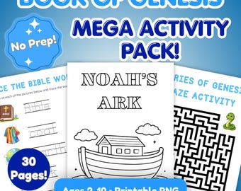 Genesis Activity Pack for Kids | Bible Coloring Pages, Mazes, Word Searches (Digital Download)