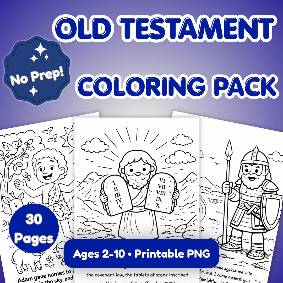 Old Testament Bible Coloring Pages | 30 Printable Story Sheets (ages 2 ...