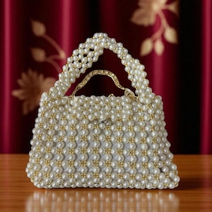 Pearl Beaded Handbag for Women – Handmade Vintage Style Evening Clutch, Bridal Purse For Anniversary Gift for her, Wedding Gift