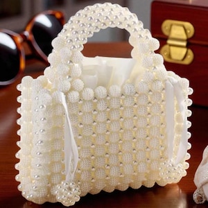 Pearl Beaded Evening Bag for Women – Handmade Bridal Purse, Formal Clutch, Vintage Wedding Handbag, Anniversary Gift for Her