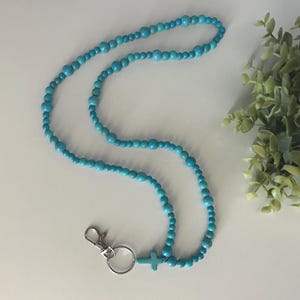 Personalized Turquoise Lanyard | Beaded Lanyard | Turquoise Beads | Badge Holder | Cross Lanyard | Teacher Lanyard | Personalized Lanyard