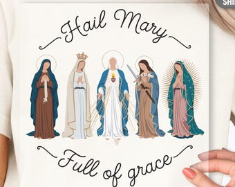 Ave María llena de gracia, estampado DTF – Estampado religioso de la Virgen Santísima para camisetas y sudaderas con capucha