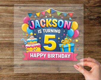 Transferencia DTF de cumpleaños infantil personalizada, lista para imprimir. Foto personalizada a todo color. Impresiones DTF personalizadas. Nombre personalizado, edad, DTF, equipo de cumpleaños personalizado.