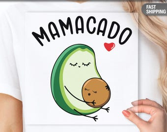 Camiseta con estampado MAMACADO DTF Transfer / Diseño adorable de mamá y bebé con aguacate / Divertida camiseta para el Día de la Madre