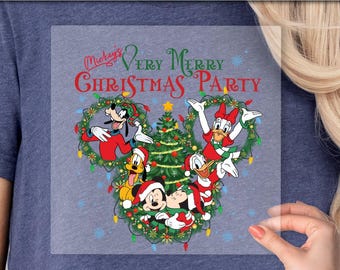 Feliz Navidad 2025, transferencia DTF inspirada en personajes de Disney, lista para imprimir, transferencia térmica, hoja DTF, camiseta de Mickey