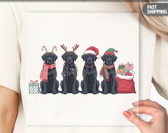 Transferencia DTF de Labrador Negro Navideño – Estampado DTF de Labrador Navideño – Transferencia para Camiseta Festiva de Perro