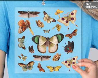 Transferencia DTF de mariposa vintage / Diseño de camiseta con insecto botánico / Estampado estético de la naturaleza para prendas de vestir