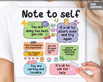 Diseño para imprimir en camisetas: Mensaje para un yo con citas motivacionales – Autocuidado, sanación, listo para estampar