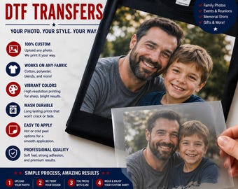 Custom Photo DTF Transfer, Personalized Picture Heat Transfer, Upload Your Image Print for Shirts, Gift for Father's Day