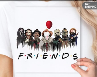 Camiseta de Halloween con diseño de villanos de terror / Diseño de camiseta de Scary Movie Squad / Estampado estilo amigos espeluznantes