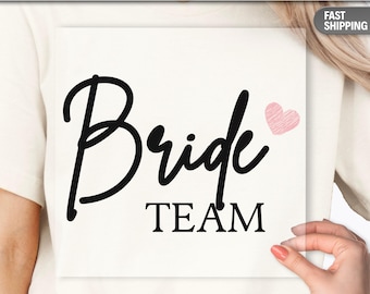 Camisetas para despedida de soltera con diseño de transferencia DTF para el equipo de la novia / Diseño para camisetas de despedida de soltera / Estampado para bodas mediante termotransferencia