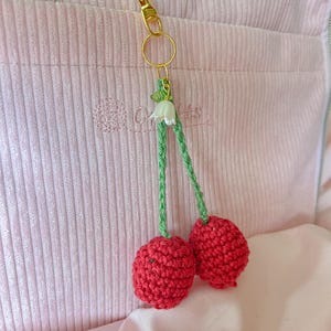 Crochet Cherry Keychain | Cute fruit accessories for bags and backpacks