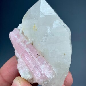 Pink Tourmaline Crystal with Terminated Quartz - Healing Crystal - Energy Protection Stone (122 Gram