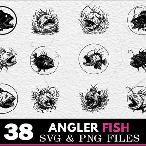 Angler Fish SVG PNG-bundel: diepzee-clipart, ontwerpen voor zeeleven (digitale download