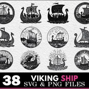 Viking Ship SVG PNG Bundle, Longship Silhouette Clipart, Norse Boat Cricut Cut Files, Historical Svg, Pirate Vector, Viking Designs Decals