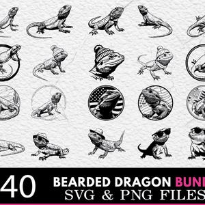 Bearded Dragon Silhouette SVG PNG Bundle, Reptile Lizard Clipart, Cricut Cut Files
