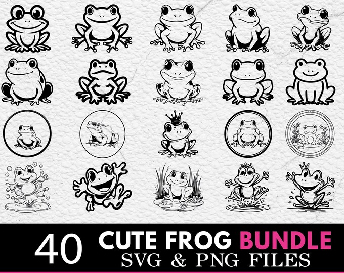 Vector Files Frog Cute Frog Silhouette SVG PNG Bundle, Kawaii Animal Clipart Vector ...