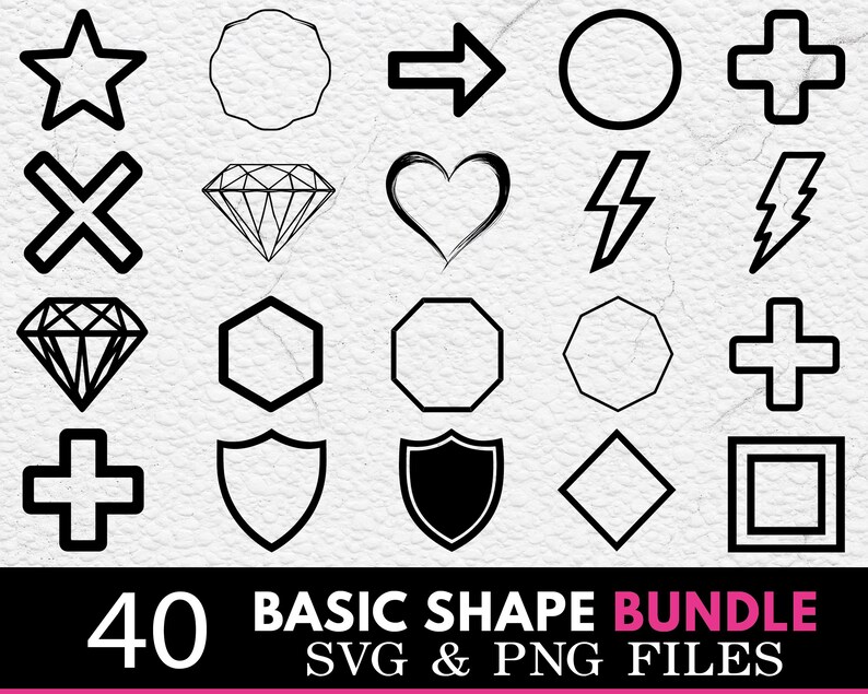 Basic Shape Silhouette SVG PNG Bundle, Geometric Clipart Set, Simple ...