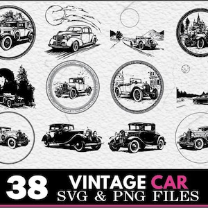 Vintage Car SVG PNG Bundle: Classic Automobile Clipart, Decals (Digital Download
