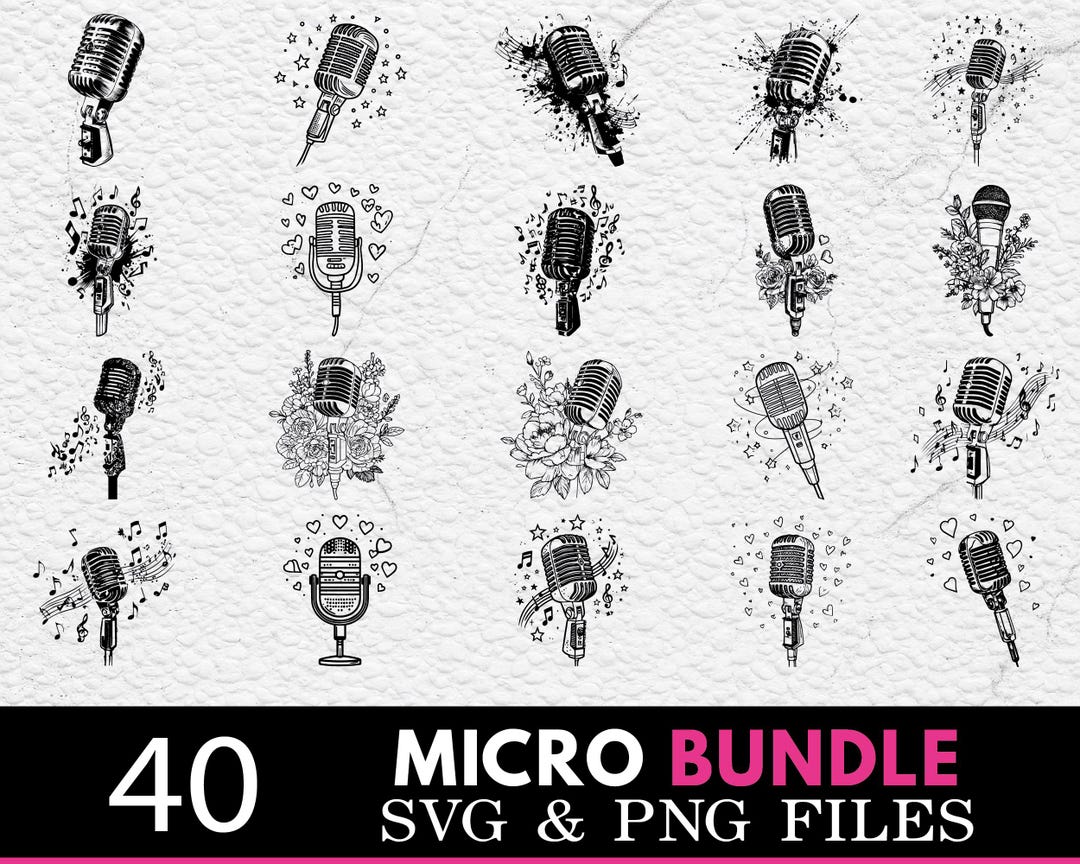 Microphone Silhouette SVG PNG Bundle, Music Clipart Set, Singer ...