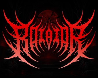 May include: A red and black graphic design featuring the word "ROARATOR" in a stylized, jagged font. The design has a dark, gothic theme with a red moon and skeletal figures in the background. The overall aesthetic is dark and ominous.