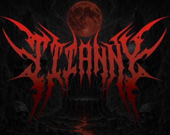 May include: A digital illustration featuring the word "Satanic" in a stylized, red, gothic font. The background is dark with a red moon, skulls, and a hellscape.