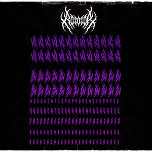 Pode incluir: Fundo preto com o texto branco "Rototor" no topo. Abaixo, uma s&eacute;rie de s&iacute;mbolos roxos em forma de chama s&atilde;o dispostos em linhas. A parte inferior da imagem cont&eacute;m mais texto roxo, provavelmente uma lista de letras e n&uacute;meros.