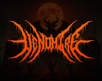 May include: An orange graphic with the word "VENOMBRE" in a spiky, gothic font. The image features a devil figure, a full moon, tombstones, and zombie hands reaching up from the ground, creating a dark, horror-themed design.