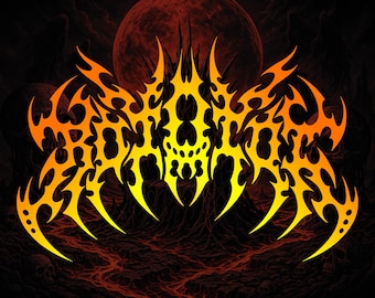 May include: A fiery, tribal-style design in shades of yellow and orange, set against a dark, textured background with a red planet. The design has sharp, pointed edges and a symmetrical layout, evoking a sense of heat and energy.