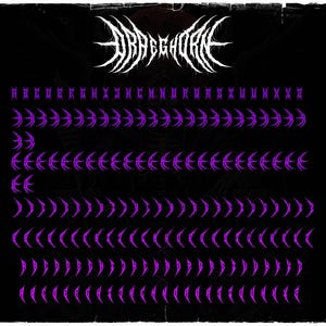 Pode incluir: Fundo preto com o texto branco "DRAGGHORIE" em uma fonte g&oacute;tica. Abaixo, fileiras de s&iacute;mbolos e caracteres roxos. O design geral tem uma est&eacute;tica grunge e envelhecida.