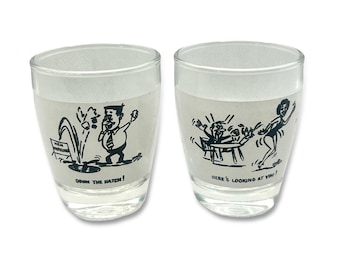 Mid-Century Novelty Shot Glasses: Kitsch Barware Set of 2