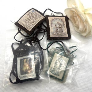 Vintage Catholic Scapulars - Our Lady of Mount Carmel, Sacred Heart, Green Scapular