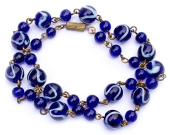One Lot of 15 Antique Rare Large European Cobalt Color Glass Beads 24-27 mm