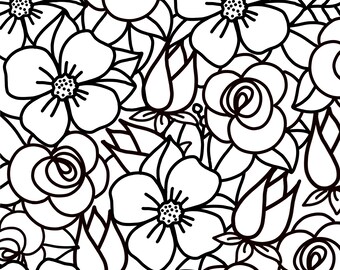 easy floral flowers digital download png coloring page etsy canada