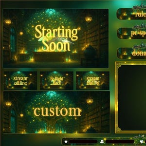 Enchanted Forest VTuber Stream Overlay Pack – Dark Academia & Cottagecore Animated Twitch Backgrounds in Cozy Green Aesthetic