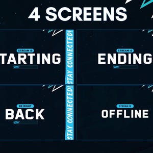 Animiertes Blau Neon Stream Overlay Paket: Twitch, YouTube, Kick (PSD Quelldateien)