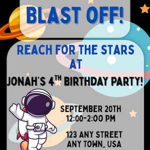 Space themed birthday invitation template | canva editable