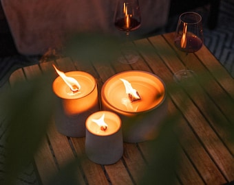 Dauerfeuer 3er Set – Feuerschale Beton für Garten Terrasse Balkon – Outdoor Feuer Handgemacht in Deutschland