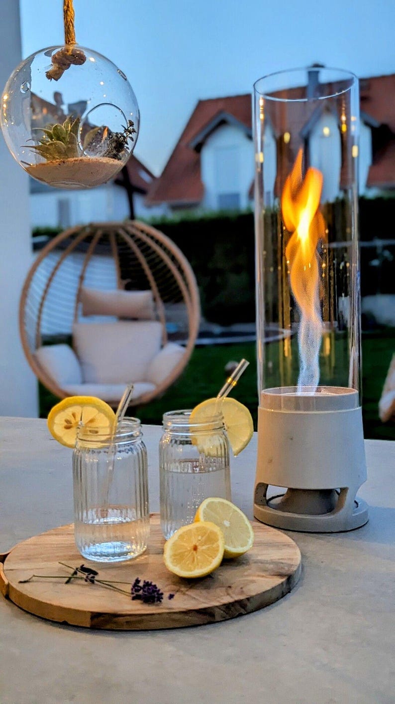 LUCEO Outdoor freestanding fire – Ethanol fireplace, table fireplace made of concrete – Fire handmade in Germany image 2